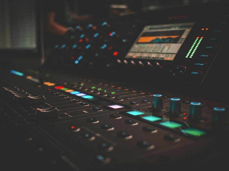 Close-up of a live sound mixing desk